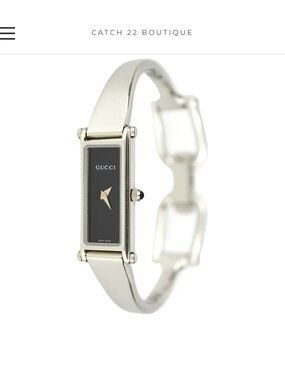 Gucci Silver-Tone Bangle Watch with Black Rectangular Dial